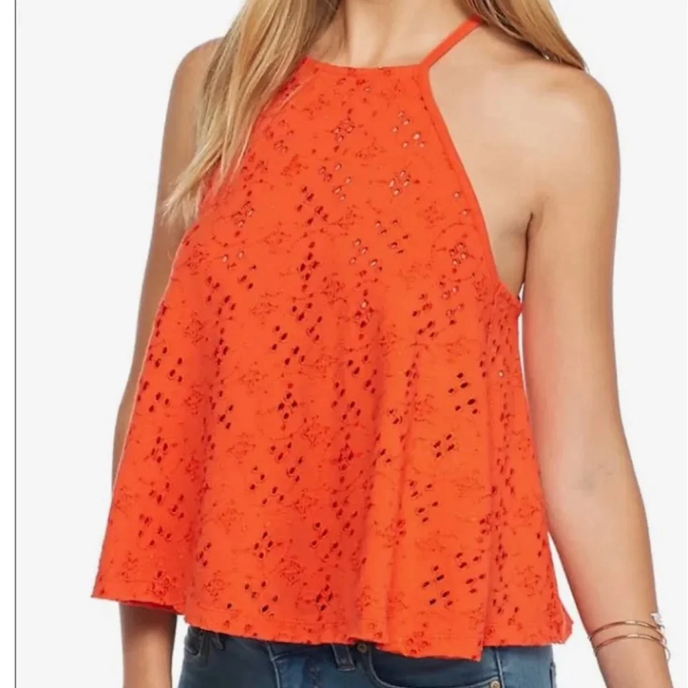 Free People | Dream Date orange cutaway eyelet lace back tank top size m…